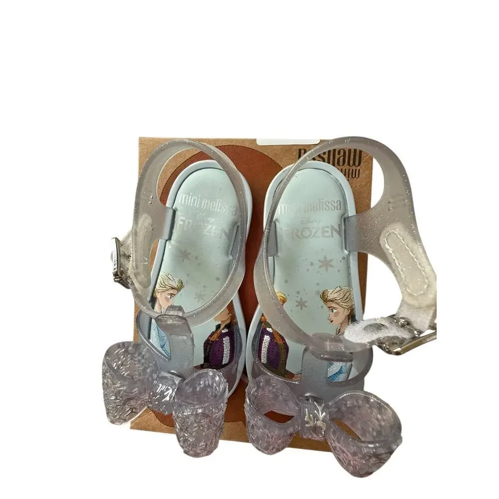 Mini Melissa Women's Blue/Clear Glitter Silver MAR SANDAL + FROZEN Size 7